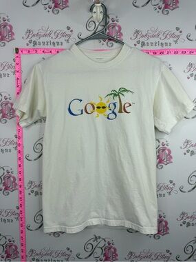 google vintage top White Short Sleeve Tee with Multicolor Google Sun Logo